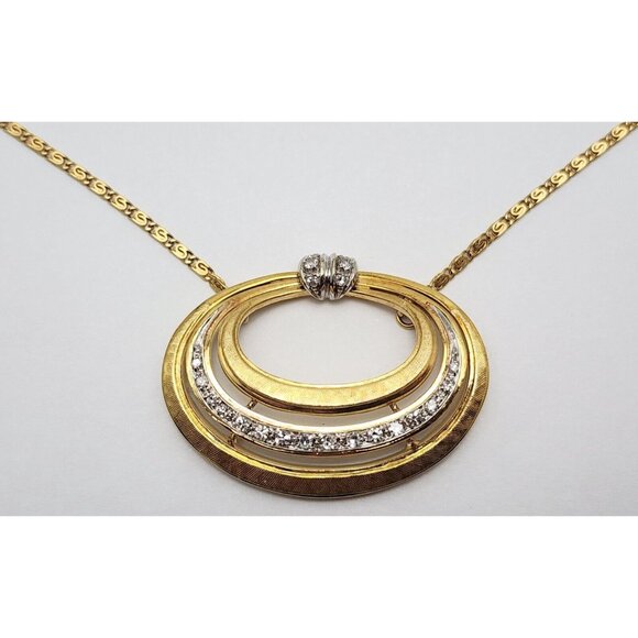 Vintage 18K Two Tone Multi Color Gold Diamond Oval Pendant Link Chain Necklace - Picture 8 of 16
